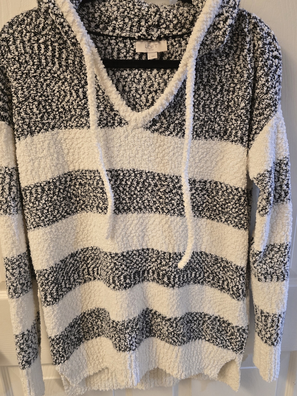 LOFT Women's Black & White Striped Hooded Sweater